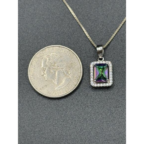 Vintage 18” Sterling Silver Mystic Topaz Cubic Zirconia Pendant Necklace 925 Q23 - Picture 2 of 10
